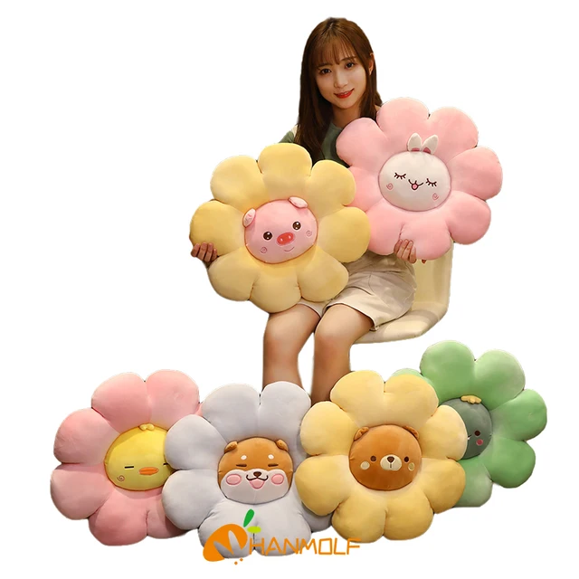 45/60/80cm Animals Flowers Combined Plushie Stuffed Cartoon Plant Pillow Bunny Pig Dino Soft Seat Cushion Props Decoration 1