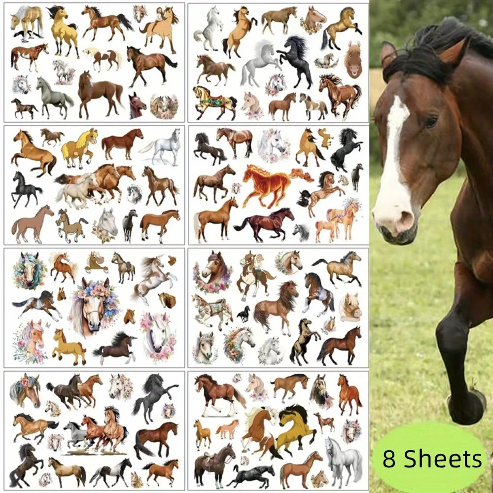 8 Sheets Temporary Horse Tattoos Stickers Birthday Themed Party Supplies Decorated with Tattoo Gifts 2