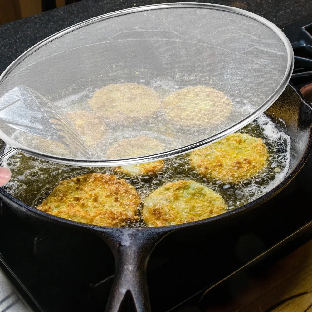 1pcs Hot Sale 21cm/25cm/29cm/33cm Stainless Steel Splatter Screen Mesh Pot Lid Cover Silver Oil Frying Pan Lid Cooking Tools