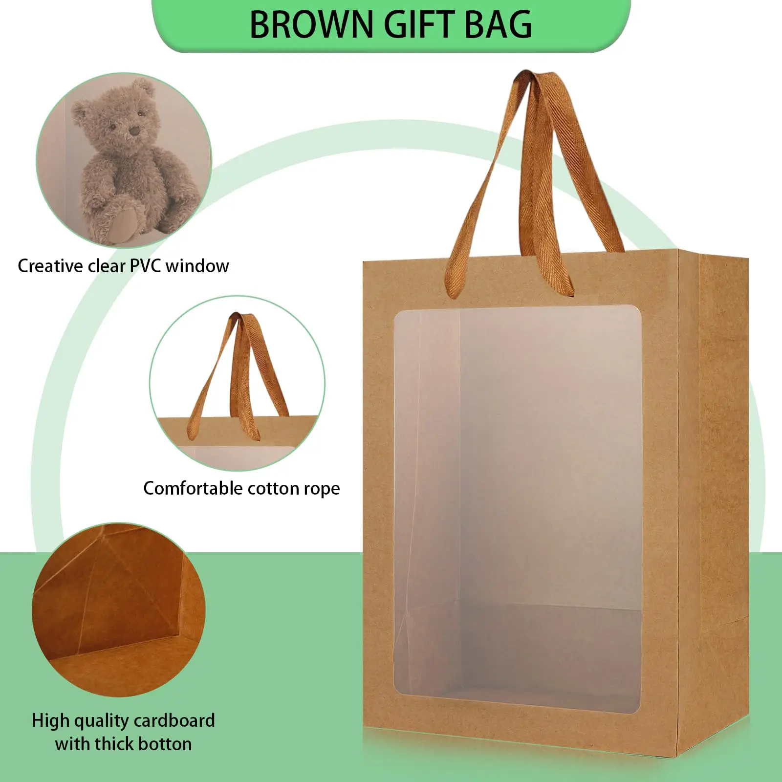 Kraft Paper Gift with Transparent Window Shopping Bags Bulk Flower Boxes Gift Wrap Bags Bouquet Bridal Shopping Presents