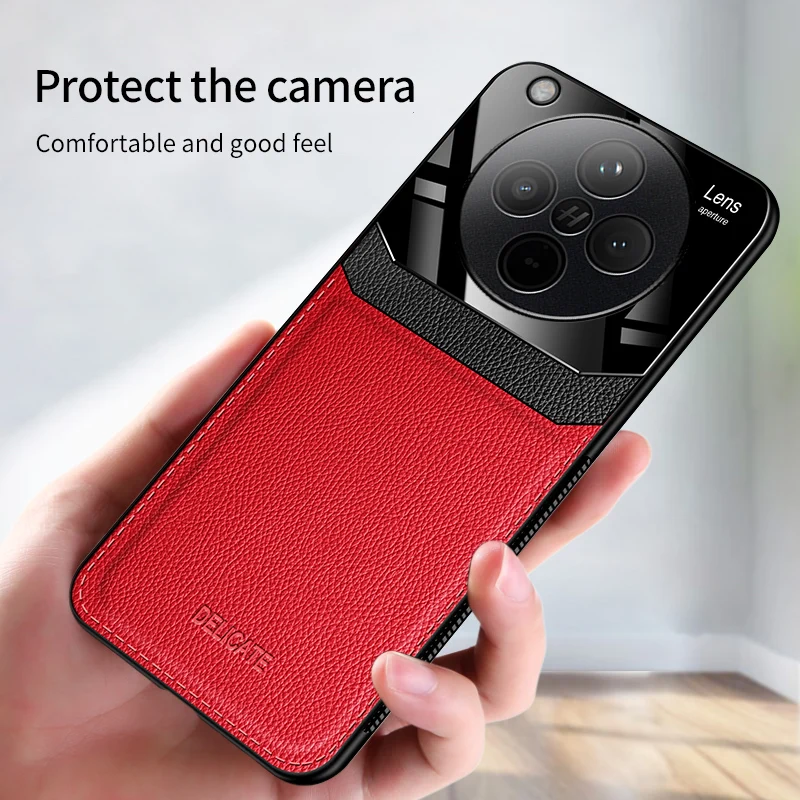 Luxury Acrylic Leather Phone Case with Camera Protection and Silicone Frame