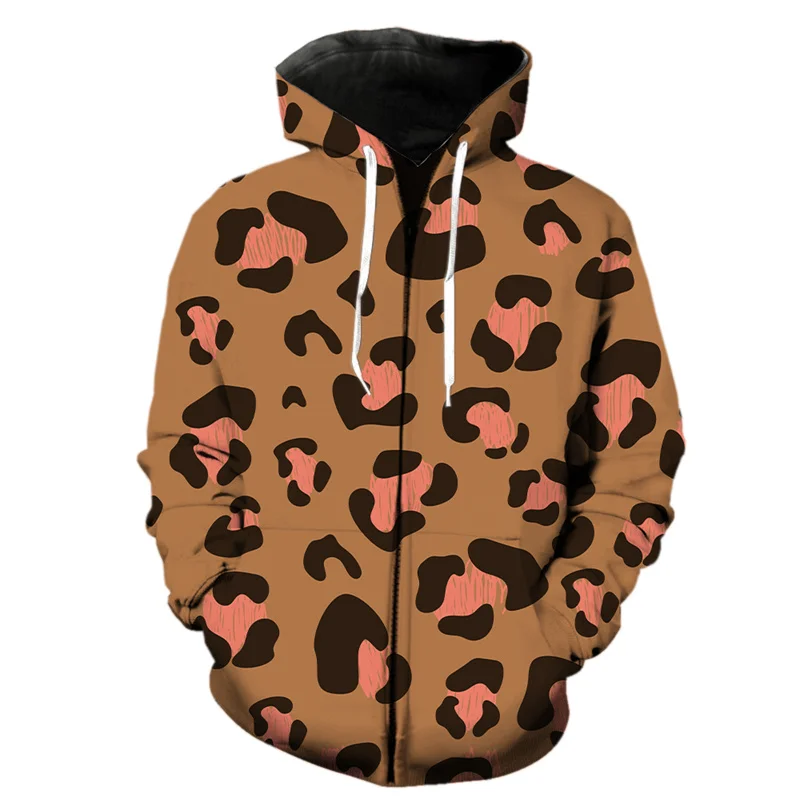 thumbnail image 1 of Sudadera con capucha y cremallera con estampado 3D de leopardo para hombre, estilo Harajuku, con estampado de piel de animal, de manga larga, estilo urbano, holgada, para primavera, 1 of 5
