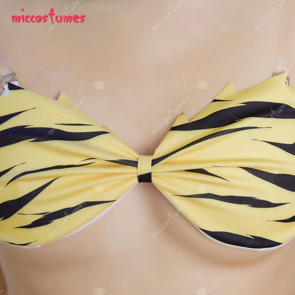 Frauen Lum Cosplay Bikini Badeanzug Set mit Haar-Accessoire und Socken 15