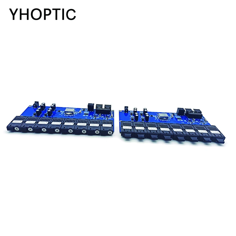단일 모드 광섬유 변환기, PCBA 보드, 8개의 광섬유 포트, 2개의 RJ45 포트, 0-20KM, 1310/1550