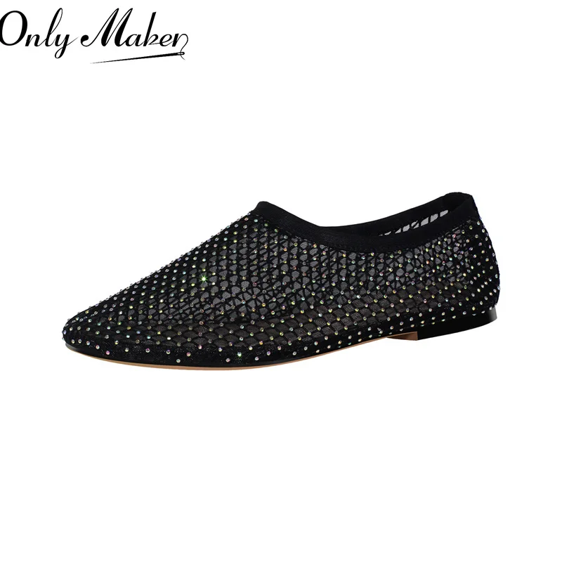 onlymaker-women-black-mesh-with-rhinestones-ballet-flats-slip-on-shoes