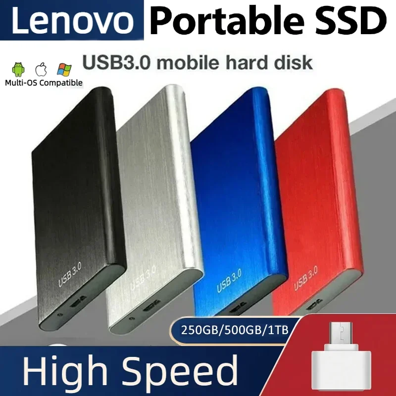 레노버 휴대용 SSD 고속 2TB SSD 외장 하드 드라이브 대용량 저장 장치 USB 3.0 인터페이스 노트북 컴퓨터용 저장 장치