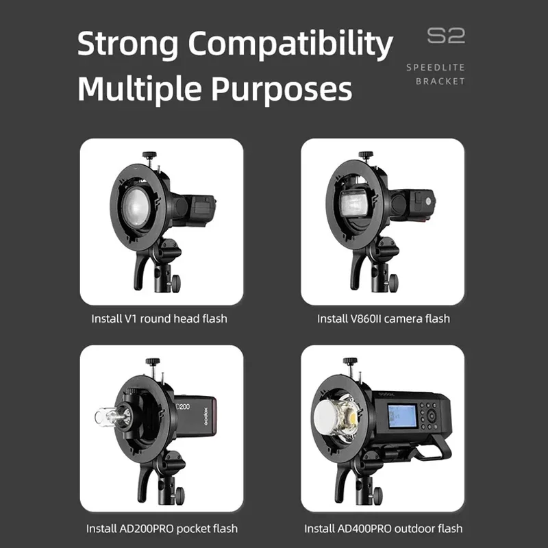 S2 Speedlite Bracket S1 Updated S-Type Bowens Flash Holder Mount for V1 V860III AD200 AD400Pro TT600 Snoot Softbox