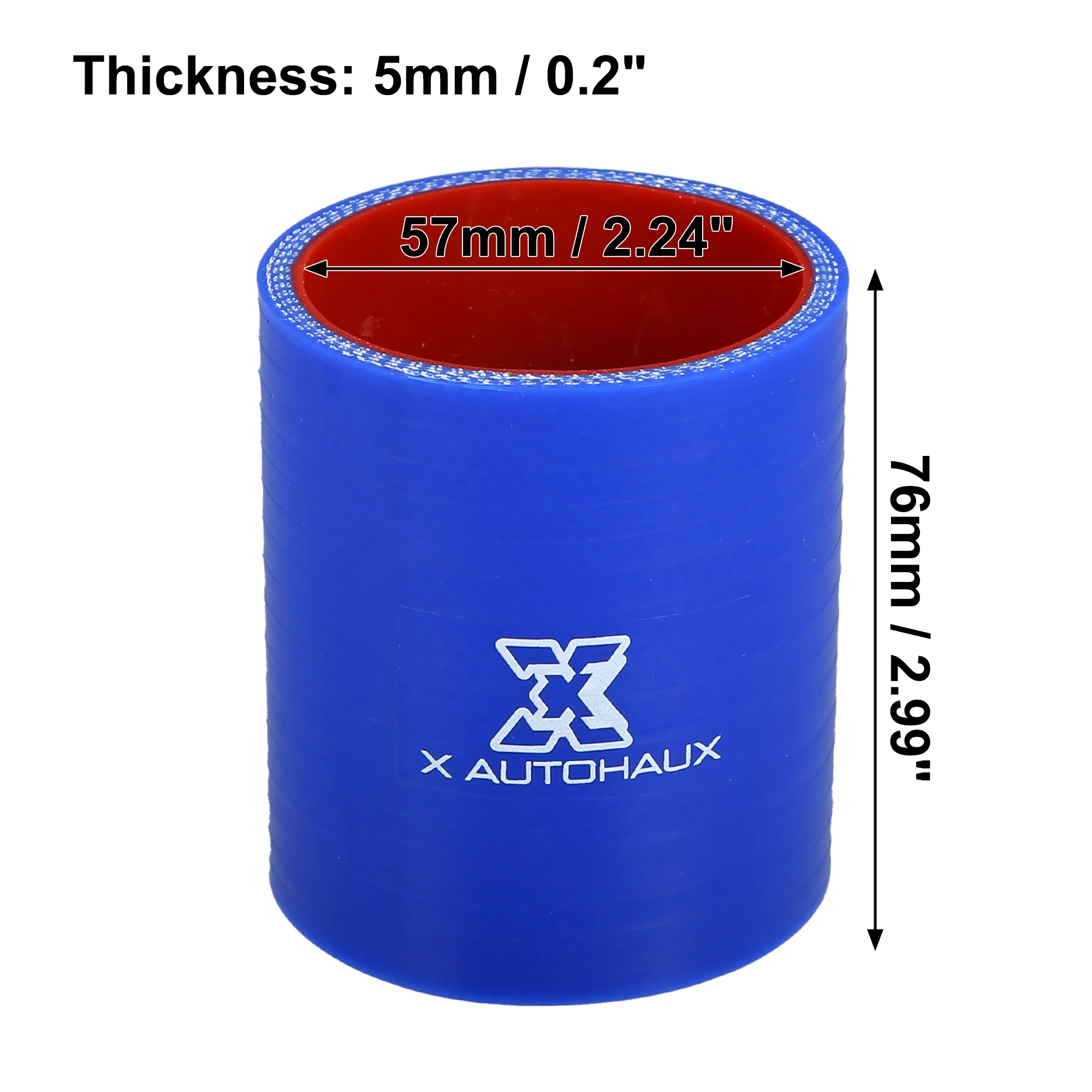 X AUTOHAUX Tubo Silicone Per Intercooler | Dritto Diametro 51-57mm X 76mm | Nero/Rosso | Resistente -60°C A 300°C - 2