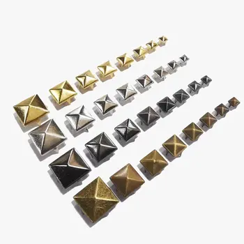 100pcs Square Metal Spikes for Clothes 4Claw Pyramid Rivets Studs for Leather Craft DIY Clothing Shoes Bags Punk Accessories
