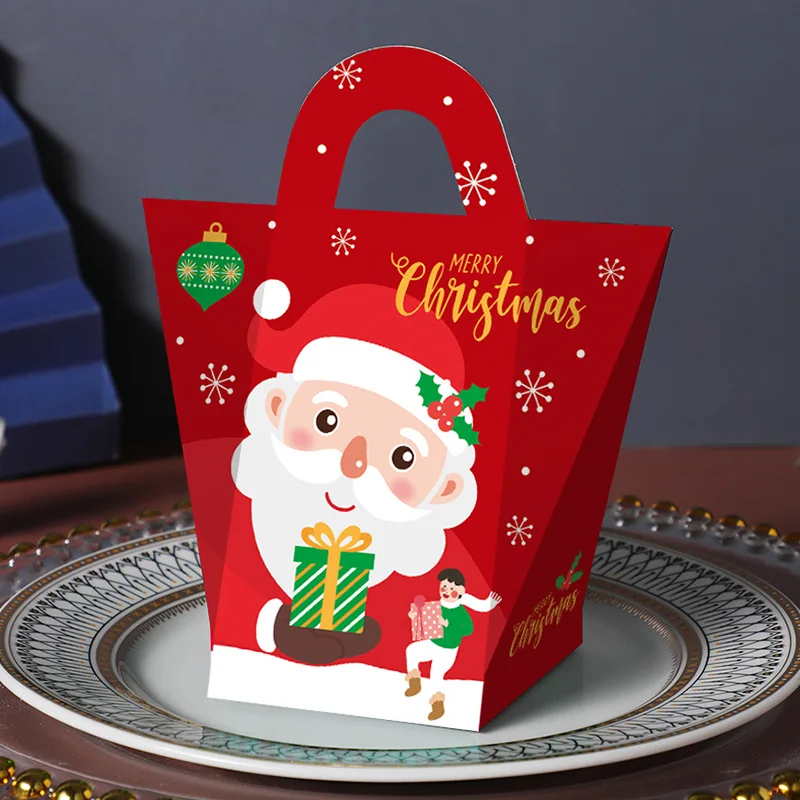 Christmas Eve Candy Box Portable Favor Gift Box Cartoon Holiday Packaging Bags Merry Xmas New Year Party Supplies