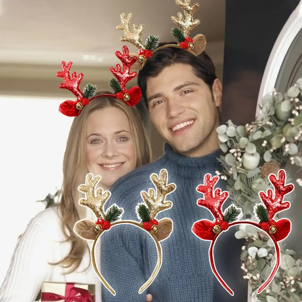 Christmas Headband Reindeer Antlers Horn Flower Hair Band