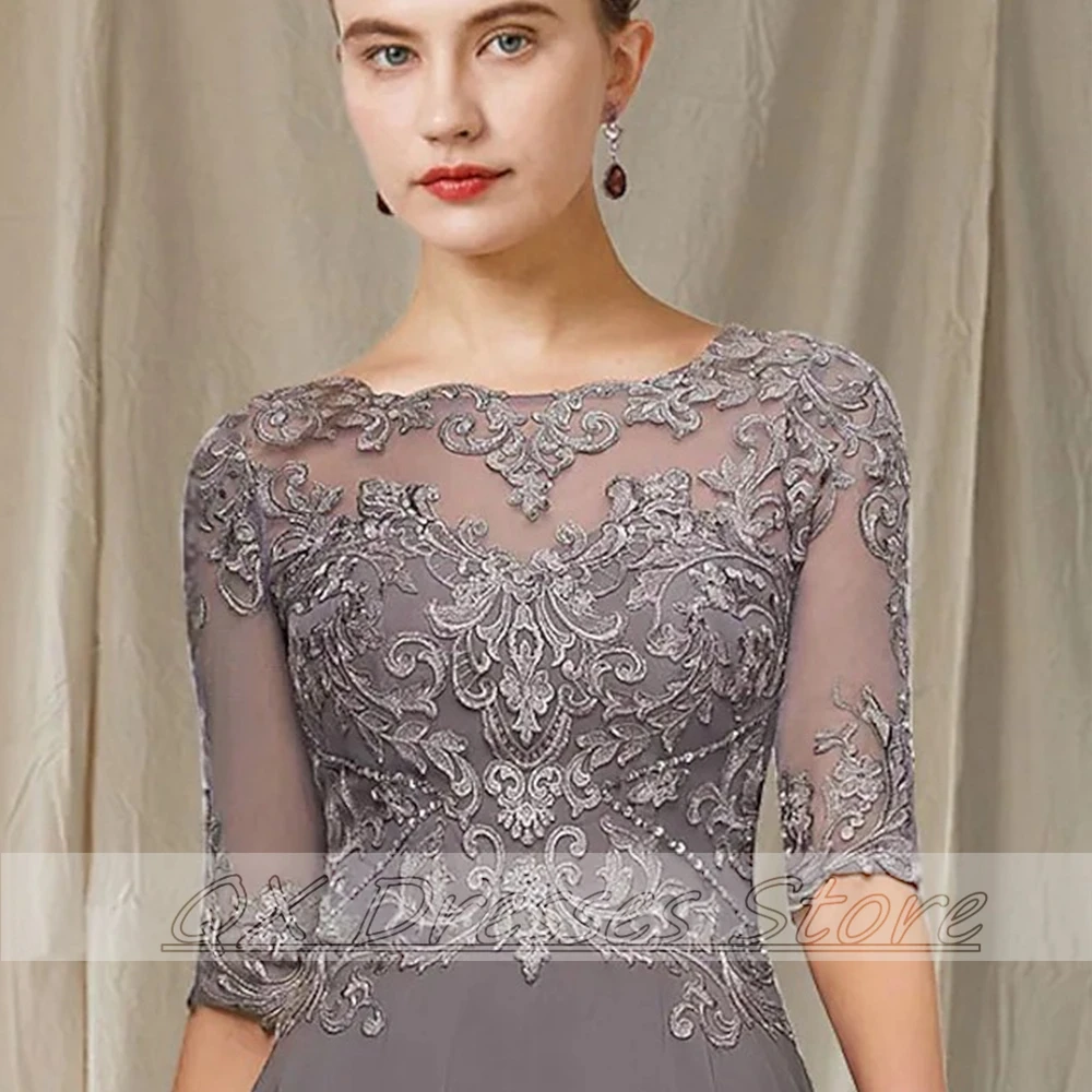 Elegant Applique Mother of the Bridal Dresses Simple Tea Length A-line Chiffon Gust Dress for Wedding Half Sleeve Mom Party Gown mother bride dresses,women party dresses