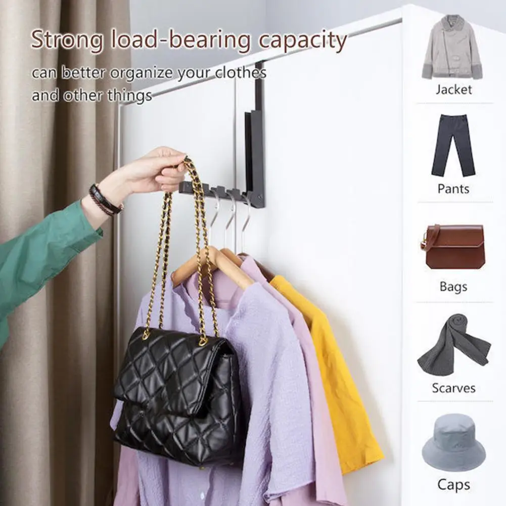 Folding Door Hanger Bedroom Door Hook Space-saving Retractable Clothes Rack Laundry Drying Hanger for Bedroom Wardrobe Indoor
