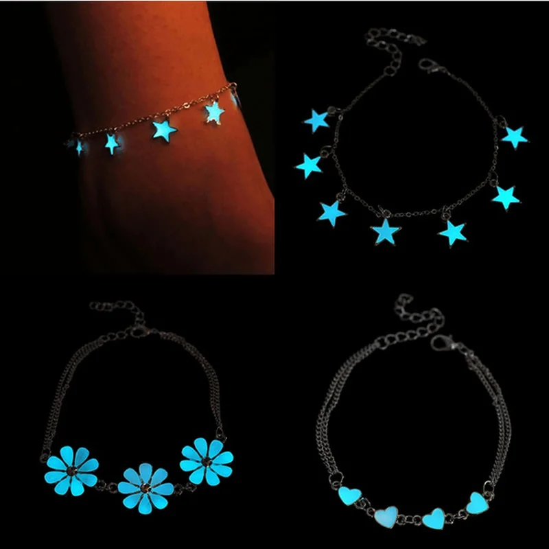 Braccialetti E Cavigliere Fluorescenti Alla Moda Braccialetti A Forma Di Fiore A Forma Di Stella A Forma Di Cuore Bracciale Luminoso Bagliore Nel Buio