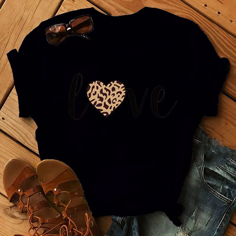 Leopard Love Print Women T Shirt Short Sleeve O Neck Loose Women Tshirt Ladies Fashion Tee Shirt Tops Clothes Camisetas Mujer 4