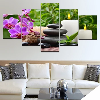 5 Pieces Vintage Zen Stone Orchid Wall Art Canvas Painting Thai Spa Bamboo Posters and Prints for Living Room Home Decor Cuadros 1