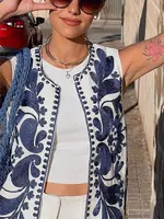 HH Women Floral Embroidered Vest Top Summer Casual Vintage Y2k Cardigan Waistcoat Woman Chic Loose Outerwear Vsets - Image 2