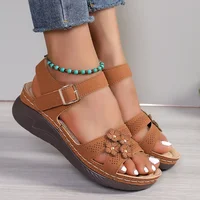 Lucyever Ankle Buckle Womens Wedge Sandals Summer Vintage Flowers Platform Sandles Women Non Slip Soft Bottom Casual Sandalias - Image 5