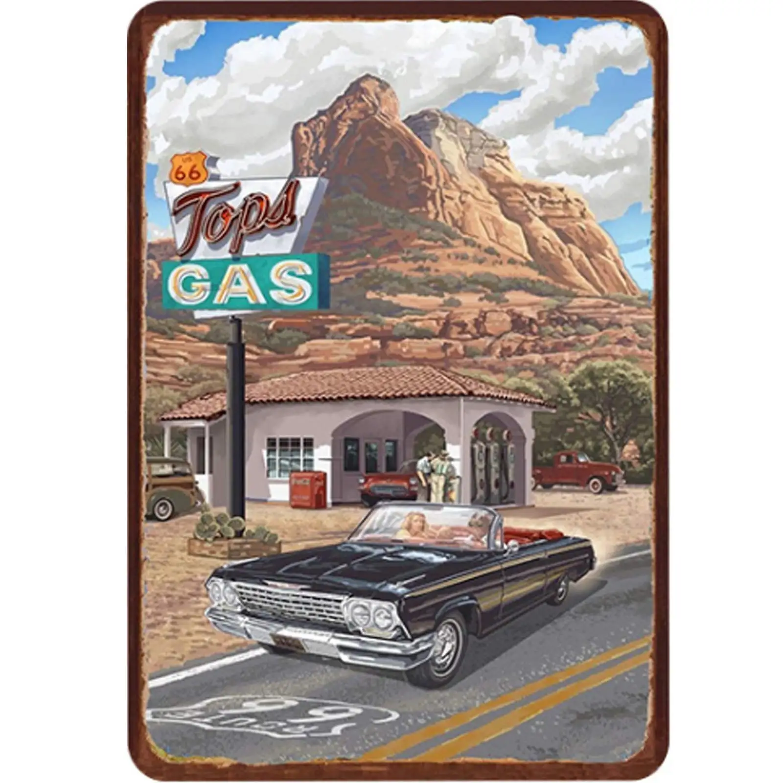 

Retro Design Route 66 Travel Tin Metal Signs Wall Art | Thick Tinplate Print Poster Wall Decoration for Garage