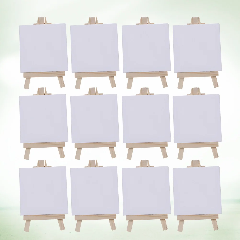 6/12 Sets of Mini Stretched Artist Canvas Art Board White Blank Art Boards Wooden Oil Paint Artwork painting Board(White) newborn photography props mini drawing board and paintbrush baby hats the painter cap artist theme accessories studio props