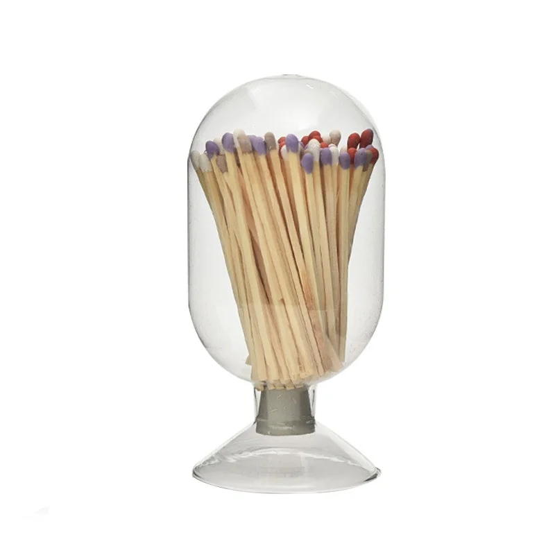 Matchstick Glass Bottle Aromatherapy Candle Glass Cloche Jar Fireplace Match Christmas Matchbox Storage Jar with Wooden Stopper