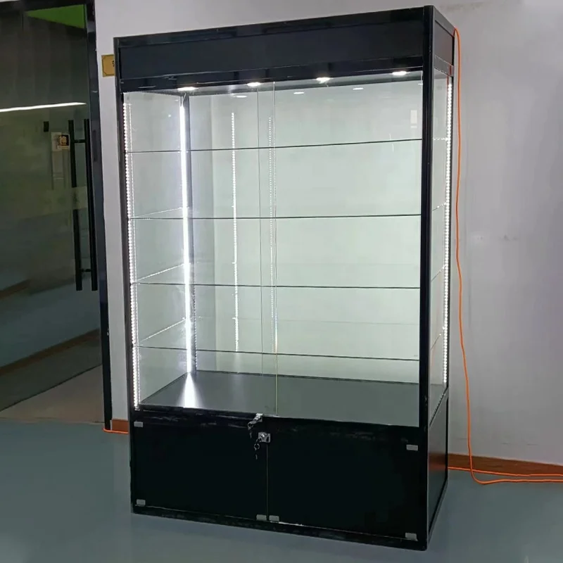 

Custom, retail and tempered glass smoke shop showcase with Light Adjustable aluminium pole glass showcase