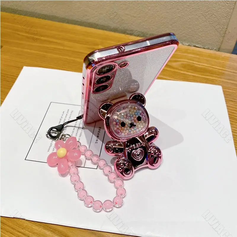 Floral Bear Strap Phone Holder Case with Stand - Universal Fit