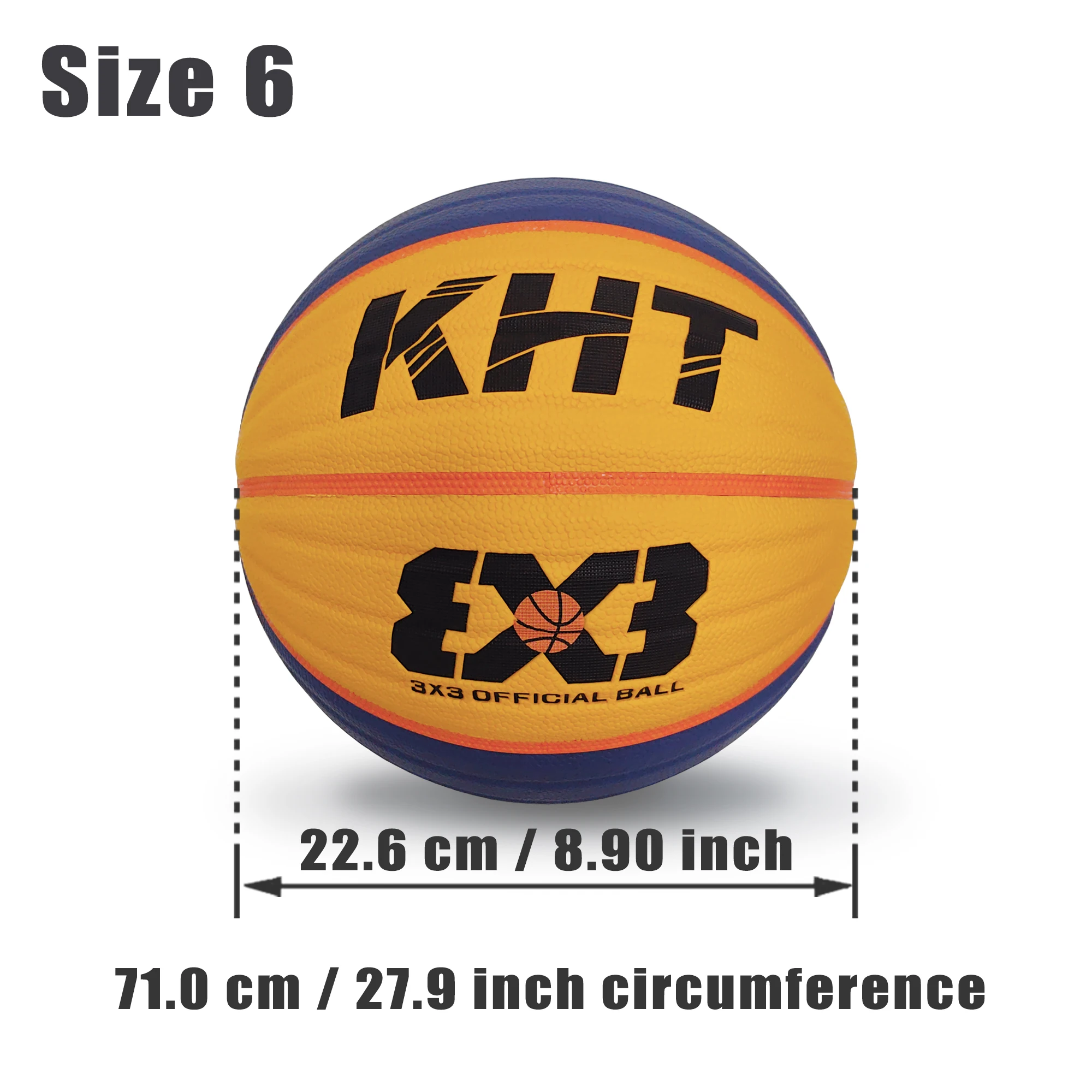 KHT Basketball 3X3 Match High Elasticity and Grip PU Ball Street Training Performnce Size 6/Size 7 for Women &  Men 6