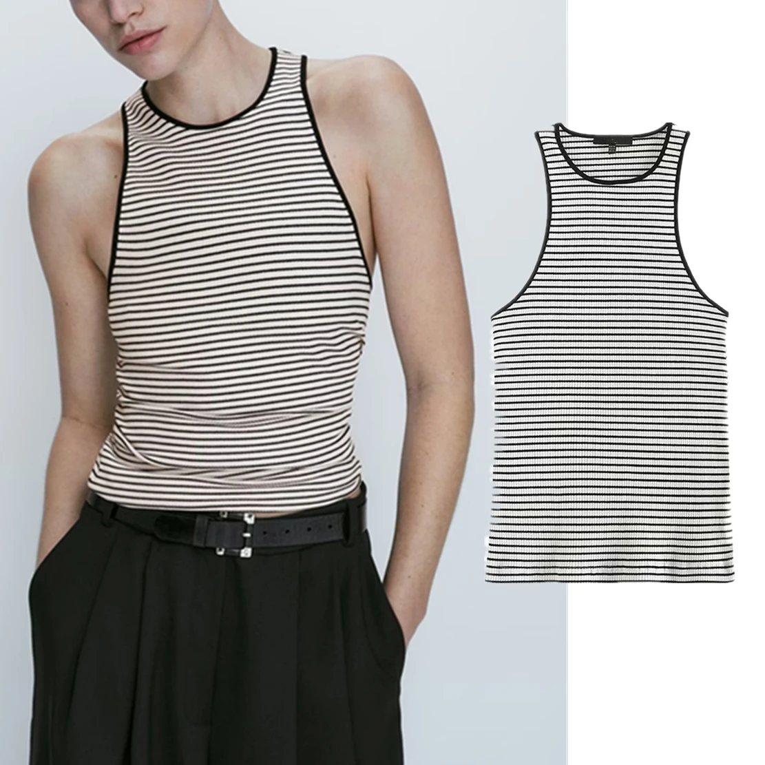 

Elmsk Fashion Retro Striped Tank Top Summer T-shirt Women's Tshirts