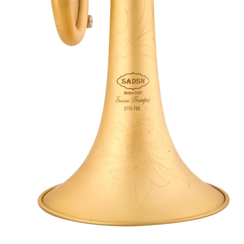 Pro Plus Heavy B-Flat Trumpet in Brushed Gold Band Playing Brass Instrument with EB Tone Lacquer Surface