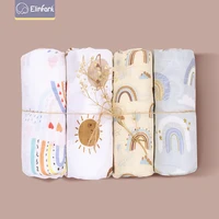 Elinfant Rainbow Color 100% Cotton 4PCS Gift Set Popular Muslin Swaddle Blankets Bamboo Cotton Newborn Baby Bath Towel Wrap 1