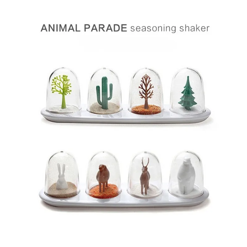 Creative Four Seasons Animal Plants Transparent Plastic Spice Jar seasoning jar salt shaker spices bottle salt pepper shakers 4pcs/set