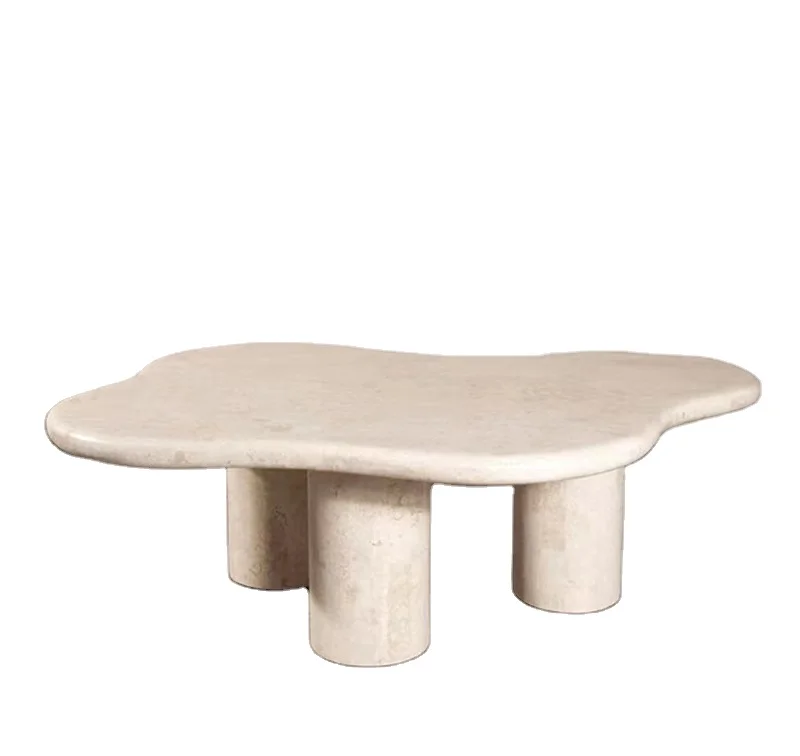 Italian Natural Travertine Columns Base Flower Shape Table Top Modern Nordic Living Room Marble Coffee Table