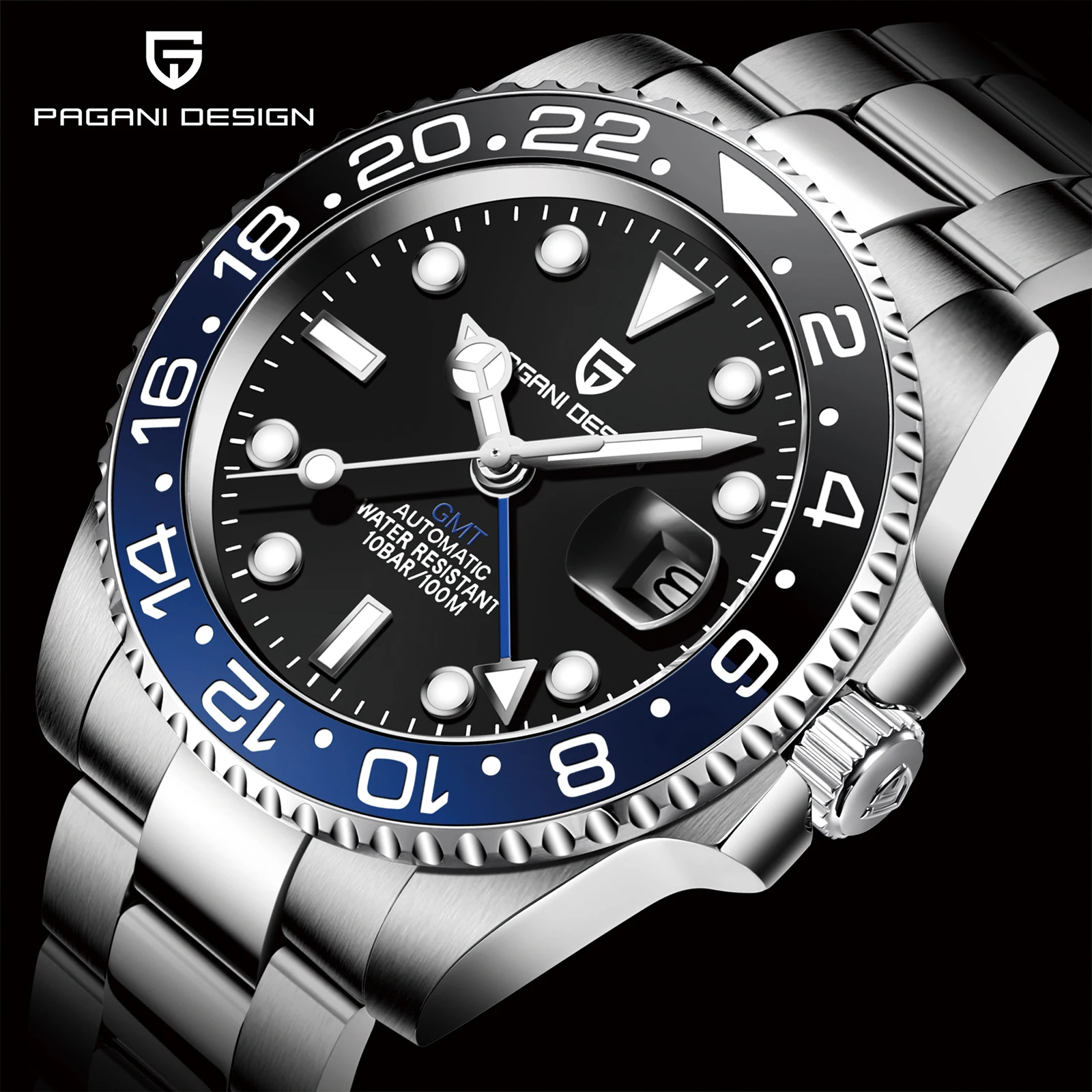 Men Mechanical Watch 10bar Waterproof Sapphire Glass GMT mechanical watch