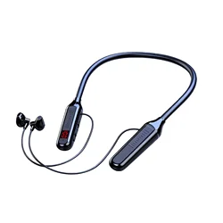Wireless Neckband Headphones with LED Display - Stereo Sports Earbuds, Halter Design, Waterproof & Magnetic Features (Black)