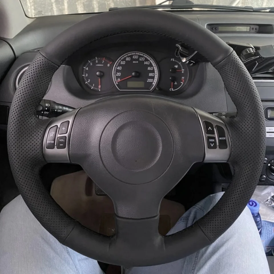 Maßgeschneiderte Auto-Lenkradabdeckung, handgenähtes schwarzes Leder für Suzuki Swift Sport Splash Opel Vauxhall 2005–2015, Autozubehör – Detail 1