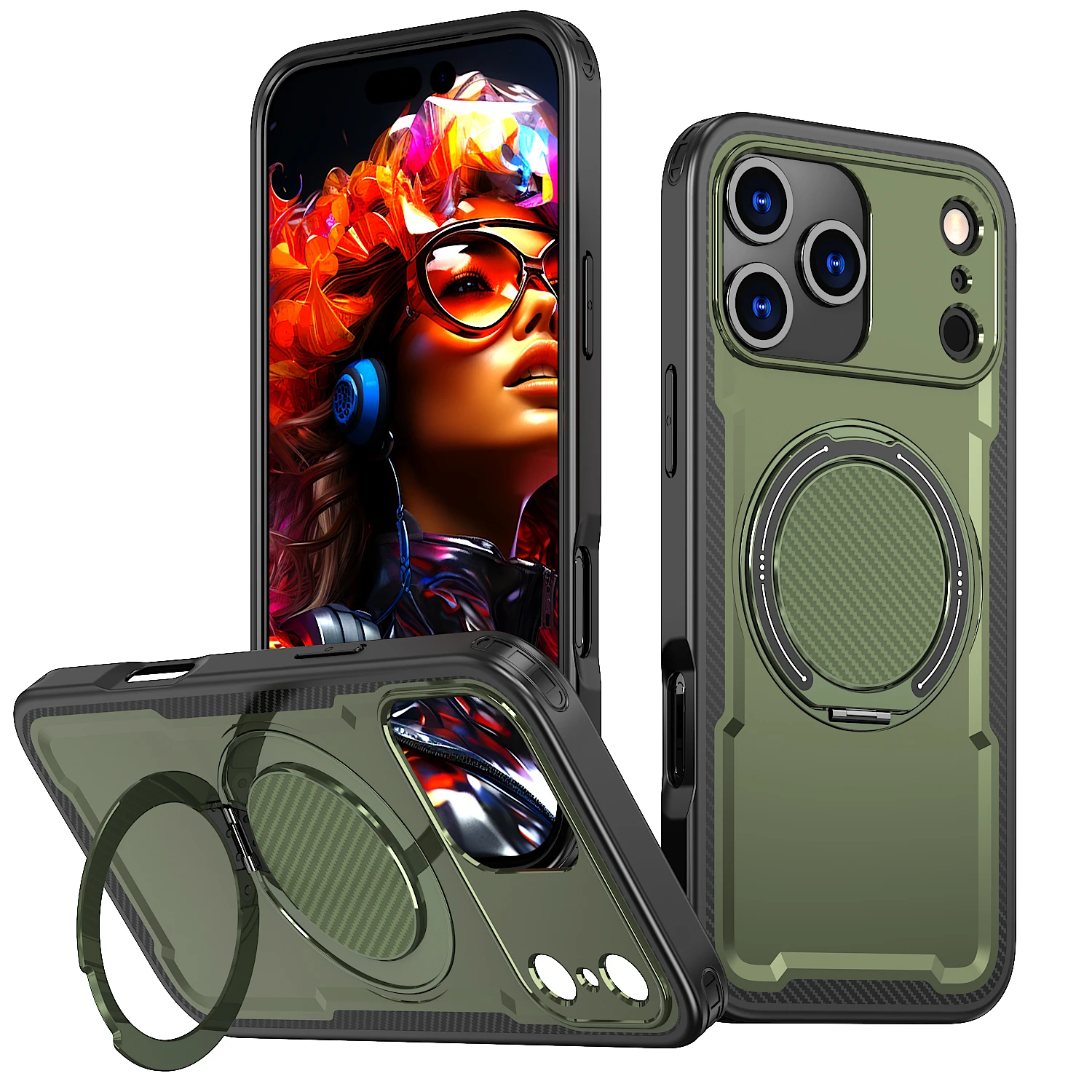 Magnetic Rotating Stand Shockproof Phone Case with TPU Frame and Metal Bracket