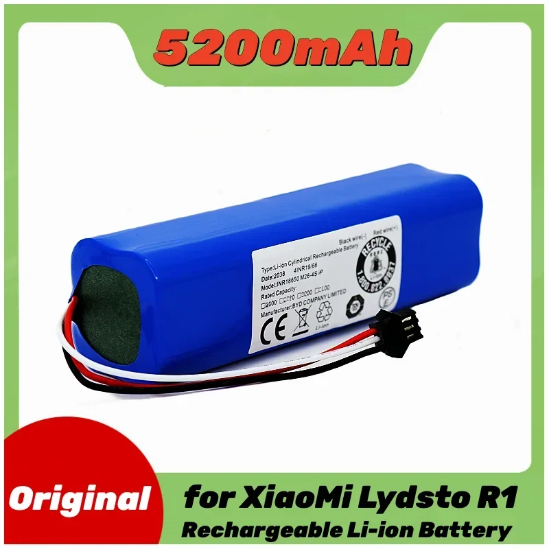 

Перезаряжаемый литий-ионный аккумулятор для робота-пылесоса XiaoMi Lydsto R1 18650, 14,4 В, 5200 мАч, аксессуары для пылесоса