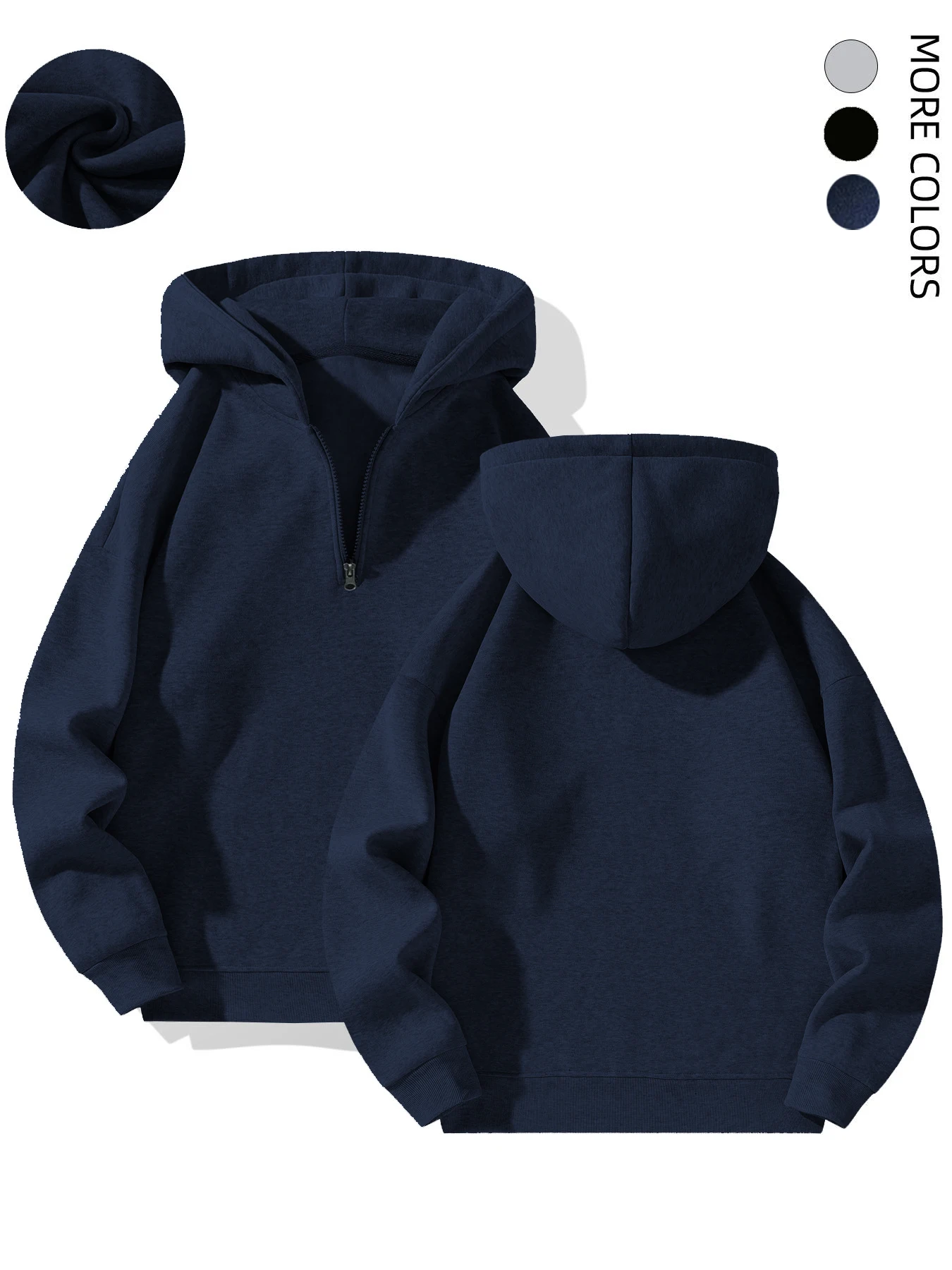 Men's solid color half zip hoodie, casual plain long sleeve pullover sweatshirt men's wear, autumn dress, autumn and winter wear 3