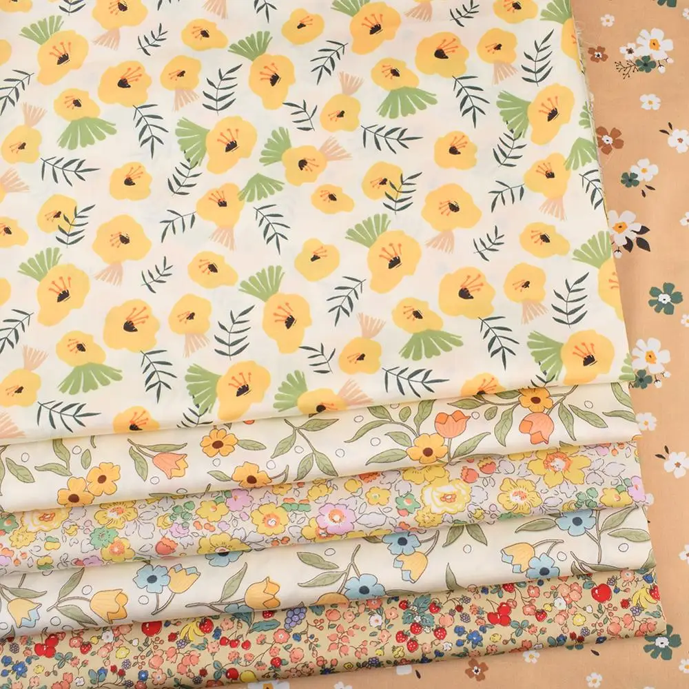 Chainho,Printed Twill Weave Cotton Fabric,Patchwork Cloth,DIY Sewing Quilting Material,Little Blossom,2 Specification,CC141