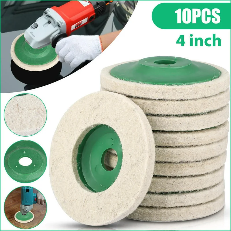 10PC 4'' Wool Buffing Polishing Disc Angle Grinder Wheel Felt Pad Buffer Buff Disc 95*8mm For Metal Marble Glass Ceramics