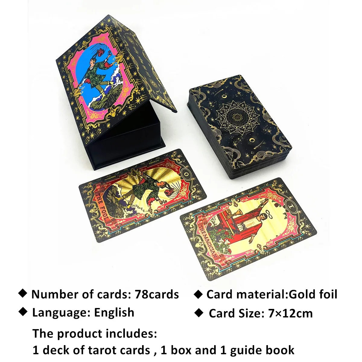 金箔タロットカード,1セット,ピンク,赤,黒,占い,プラスチック