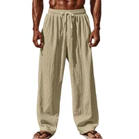 2025 nouveaux hommes coton et lin pantalons décontractés Simple et confortable jambe droite pantalon taille cordon grande taille plus ample S-4XL 1