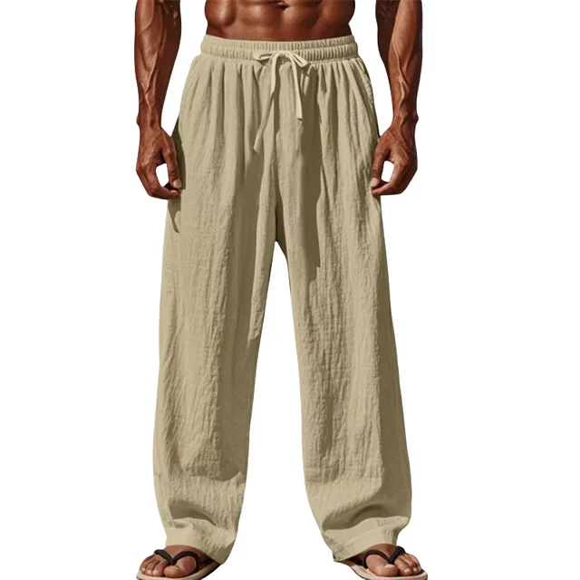 2025 nouveaux hommes coton et lin pantalons décontractés Simple et confortable jambe droite pantalon taille cordon grande taille plus ample S-4XL 1