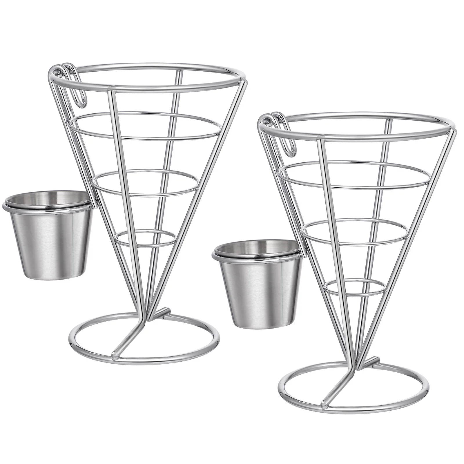 

2pcs French Fries Stands Stainless Steel French Fry Cone with Dipping Cup French Fry Serving Stands with Sauce Holders for