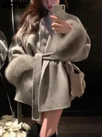 BZVW High End Double-sided Wool Strapping Coat Women's Removable Cuffs Fox Fur Temperament Double-sided Cashmere Short Jacket 1