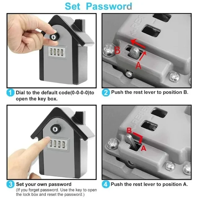 Large Alloy Key Lock Box 4 Digit Combination Security Lock Large Space for Home Office Key Safe Secret Storage Box Organizer 5