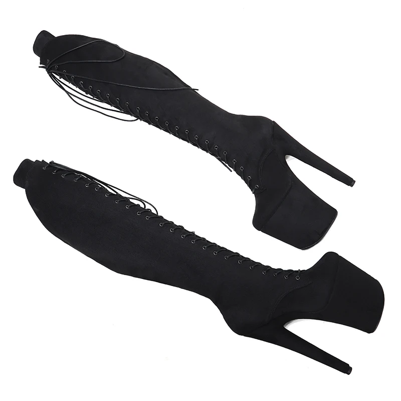 Leecabe 20CM/8inch  Black color suede   Pole dancing shoes High Heel platform Boots Pole Dance boots