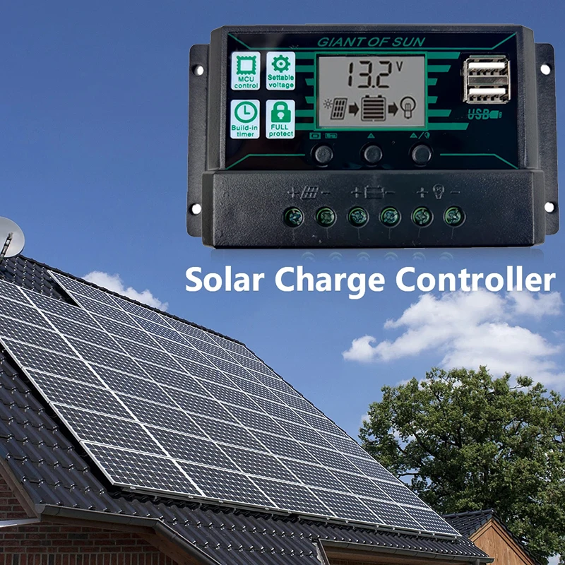 Solar Battery Charge Controller 80A 100A 150A PWM Solar Charge Controller 12V 24V PV Regulator+LCD Display Dual Port Controller for Lead-Acid/Lithium Battery