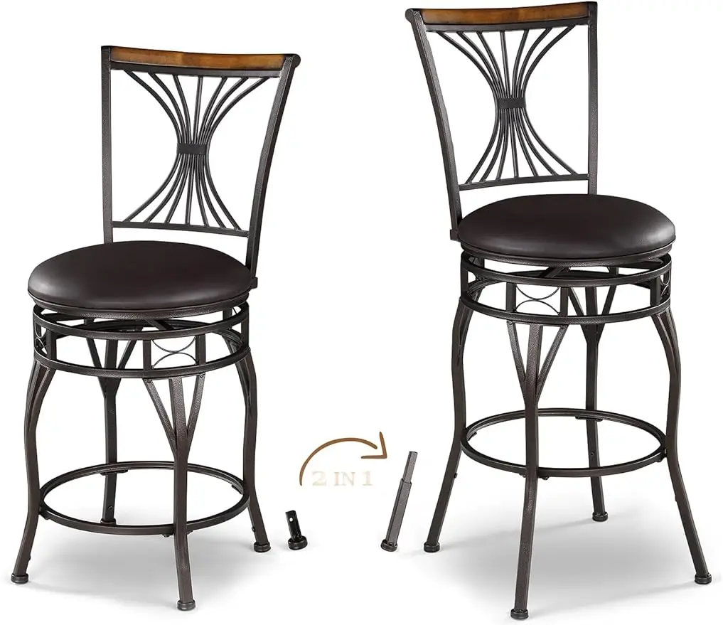 

KATDANS 24/29 Inch Bar Stools Set of 2,Vintage Swivel Barstools with Back,Adjustable Seat Height Counter Stools,Bar Height Kitch